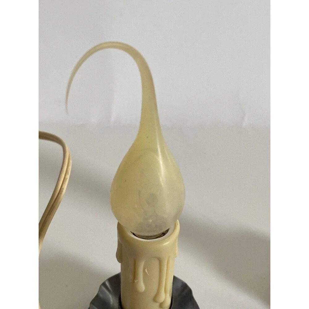 Vintage Christmas Window Candle Dripping Wax Flame Ruffle Metal Rustic Farmhouse